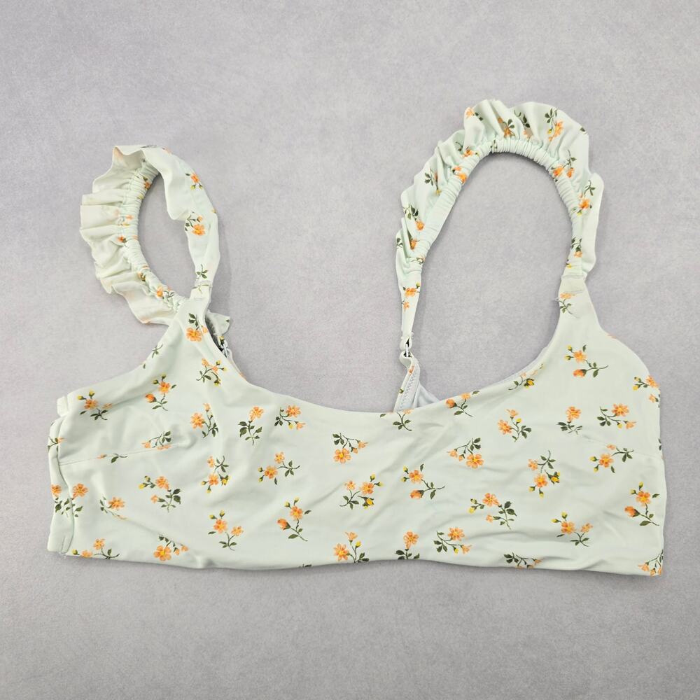 White‎ Floral Ruffle Beach Sports Active Bikini Bralette Swim Top S Small